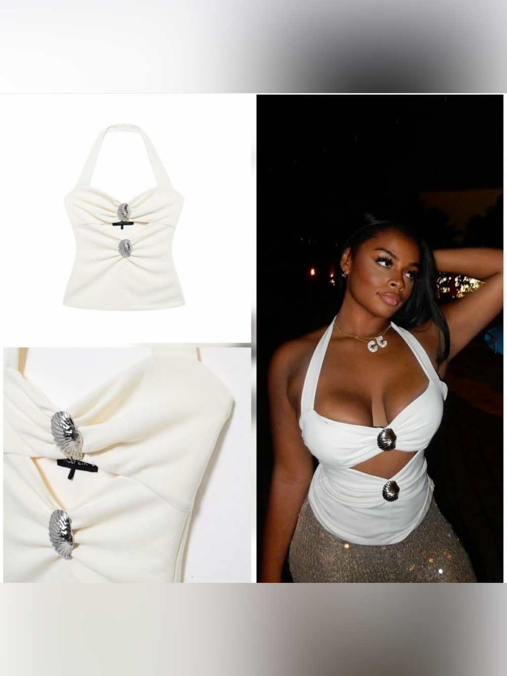 ZARA Shell Hardware Trim Halter Top In Cream Color - Picture 13 of 13